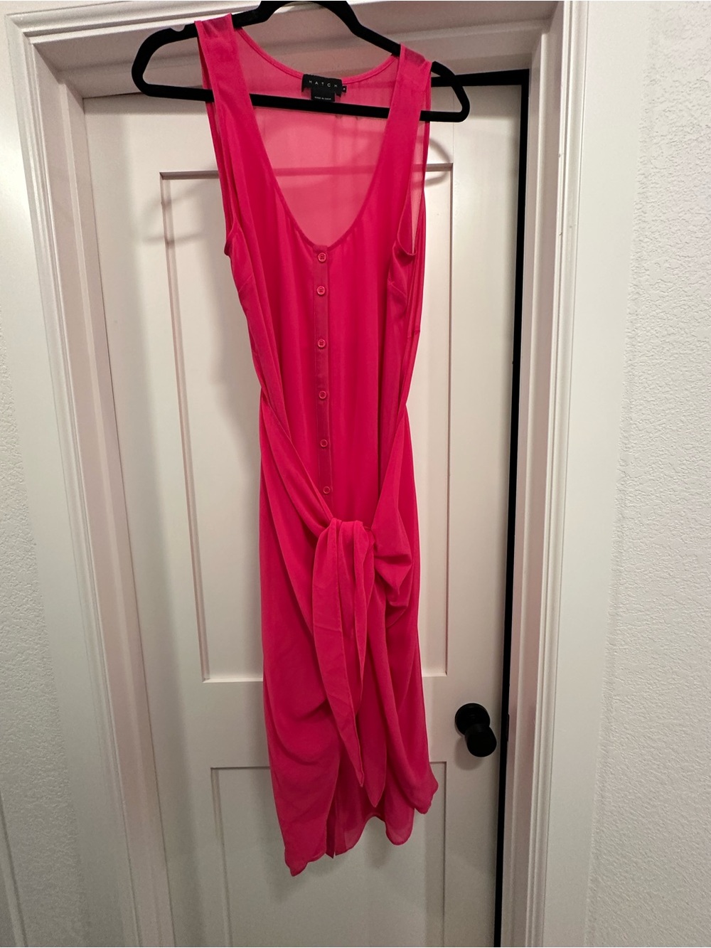 Hatch Hot Pink Sleeveless Midi Maternity Dress with Front Knot